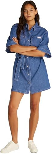 Calvin Klein Donna Chemisier Linen Boxy Belted Denim, Blu (Denim Medium), XL