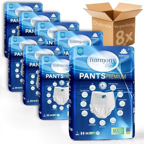 Harmony Care ® Premium Pants MAXI saugstarke Windeln für Erwachsene – diskrete Inkontinenz Pants für Männer und Frauen - extra auslaufsichere Erwachsenen Windel, Gr.L - 64 Stück