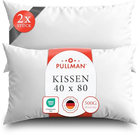 Pullman Kopfkissen 40x80 cm – 2er Set Hotelqualität Mikrofaser Kissen für Alle Schlafpositionen, Allergiker Schlafkissen mit 500 g Füllmaterial, Oeko-Tex zertifiziertes Bett Kissen (40 x 80)