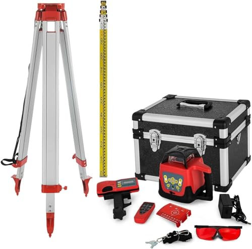 Rotary Laser Level with Tripod & Staff - Auto Self-Leveling for Outdoor Construction Industry Tools - Nivel Laser by 360, ±5 Degrees
