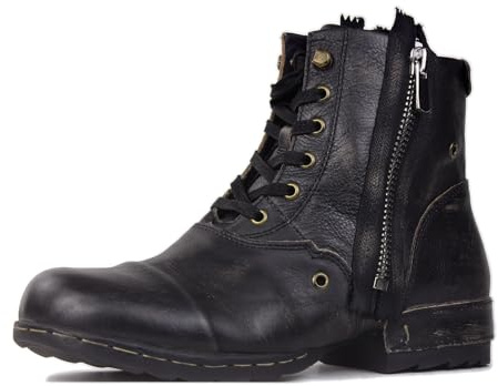 COWSDELLA Hombres Negro Retro Chukka Botas con cordones Motocicleta Casual Cuero Vestido Tobillo Bota para Moda CD-5008-8-E-10.5-R，EU44