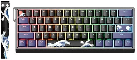 HITIME x XVX 60% Percent Keyboard with Strap, H61 Wired Aluminum Gaming Keyboard, Hot Swappable, Kanagawa Anime PBT Keycaps, RGB Backlit, Cherry Profile, Sound Absorbing Pads, Creamy Linear Switch