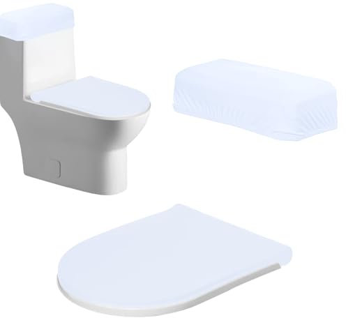 Toilet Tank Lid Cover ，Toilet Lid & Tank Covers Set,Bathroom Toilet Seat Cover with Elastic Bottom，Universal 2 Pack (white)