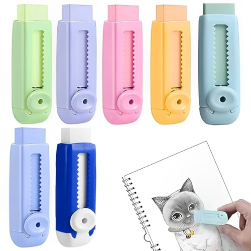 HABNI 7 Pezzi Gomme per Bambini Gomme Retrattili Gomme in Stile Matita, Gomma Push Pull per Matite, Disegno, Apprendimento, Ufficio