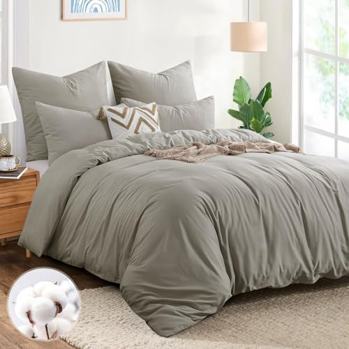Aisbo Bettwäsche 220x240 Baumwolle Taupe - Bettwäsche-Sets Bettbezug 220x240 3teilig mit 2 Kissenbezüge 80x80 cm, Baumwollbettwäsche Set, Oeko-TEX Bettwäsche Taupe mit Reißverschluss