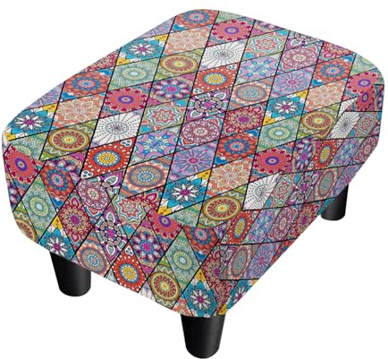 Foot Stool Linen Ottoman Foot Rest Small Footstool with Legs Vintage Floral Extra Seating for Living Room Bedroom, Boho
