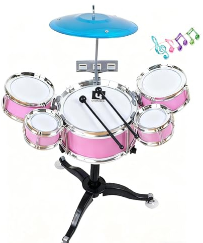 KiBcsLic Kids Drum Kit for Toddlers Junior Jazz Drum Set Toddler Toys Mini Band Rock Set Percussion Musical Instruments Educational Toy Gifts for Beginners Boys Girls Birthday Celebrations, Pink