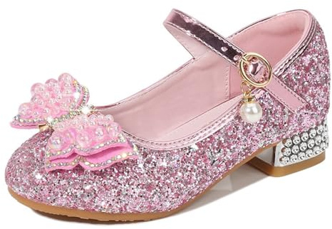 Hixingo Princess Shoes for Girls Size 7.5-13, Pink Blue Princess Dress Up Shoes Girls Shiny Mary Jane Heels for 2-10 Years Toddlers Kids, Banquets, Birthday Parties, Cosplay Fancy (Pink,7.5)