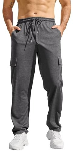 Elainone Men's Tracksuit Bottoms Lightweight Cargo Joggers Quick Dry Gym Trousers Breathable Running Sweatpants with 6 Pockets Elastic Waist for Work Hiking Training Dark Grey