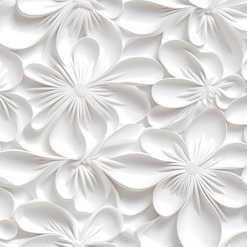 Stickyart Blanco Papel Pintado 3D Flores Art Deco 44.5cmx200cm Papel Adhesivo Para Muebles Motivos Florale Vinilos Adhesivos Baño Impermeable Vinilo Adhesivo Muebles Blanco Papeles Pintados Para Pared