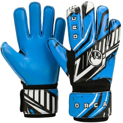 ORCA Goalkeeping Football Goalkeeper Gloves for Adults Boys & Girls – Soccer Goalie Gloves with Strong Latex Palm Grip – Finger Protection & Adjustable Double Wrist Strap for Matches & Training