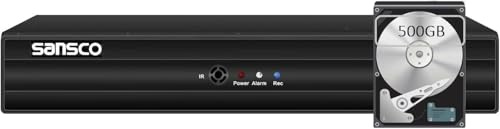 SANSCO 5MP 8 Channel DVR Recorder with 500GB Hard Drive for CCTV Camera System, Requires AHD/CVI/TVI/IP/CVBS Security Cameras, Motion Detection Push Notifications, Remote Viewing on PC & Phone