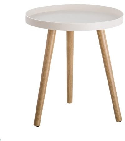 LOLAhome - Mesa Auxiliar de Polipropileno Blanco con 3 Patas de Madera de 40 cm de Diámetro y 43 cm de Altura Moderna para Salón o Dormitorio