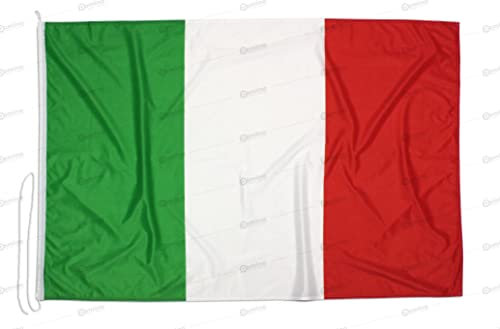 Bandiera Italia 100x70 Centimetri Tessuto Nautico Antivento 115 Gram/m², Bandiera Italiana 100x70, Bandiera d'Italia Dotata di Cordino, Doppia Cucitura Perimetrale e Fettuccia di Rinforzo