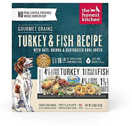 The Honest Kitchen Human Grade Dehydrated Dog Food, Gourmet Grains Turkey & White Fish Dog Food, 4 lb (makes 16lbs)