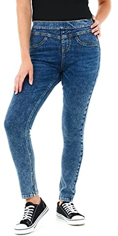 M17 Women Ladies Denim Jeans Jeggings Sculpt Pull on Skinny Fit Casual Cotton Trousers Pants with Pockets, Acid Blue, 14 Femme