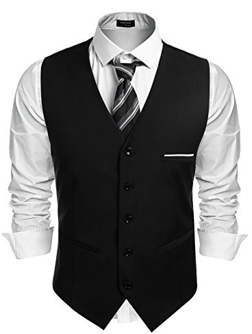 COOFANDY Herren Weste Anzugweste V-Ausschnitt Slim fit Formale Hochzeit Einfarbige Elegant Herrenwesten Business Party Smoking Weste Schwarz S
