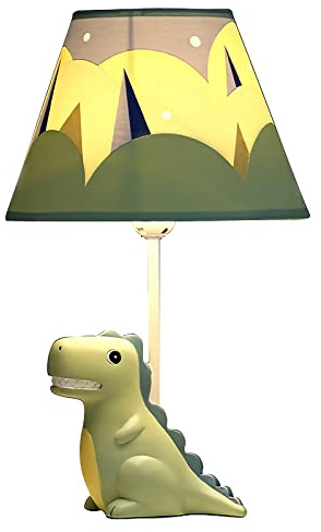HERBESTBAY Kids Table Lamp, Dinosaur Lamp Design Bedside Table Lamp, 13 Inch Tall Desk Lamp with Barrel Lampshade for Boys Bedroom Décor, Come with an LED Bulb (Green Dinosaur)
