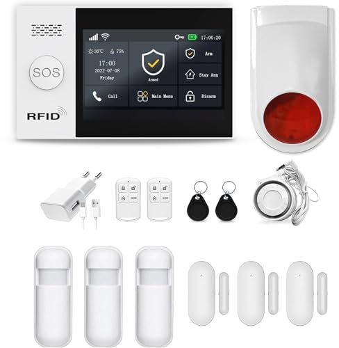 HUXGO HXA007 Funk Alarmanlage mit zweiter Alarmksirene, WiFi + GSM Modul, 3X Bewegungssensoren 3X Türöffnungsmelder - Bewegungsmelder mit Alarm - Alarmanlage Haus-Alarmanlage Wohnung