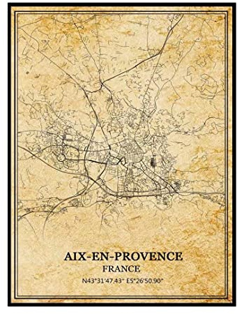 TANOKCRS Aix-en-Provence Frankrike vintage karta affisch konstverk väggkonst stad vägkarta tryck resa souvenir gåva heminredning utan ram