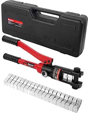 AMZCNC Herramienta de crimpado hidráulico manual de 6 mm² a 120 mm² para lengüetas de cable, crimpadora hidráulica, herramienta de terminal de alambre con 9 pares de troqueles (herramienta de crimpado
