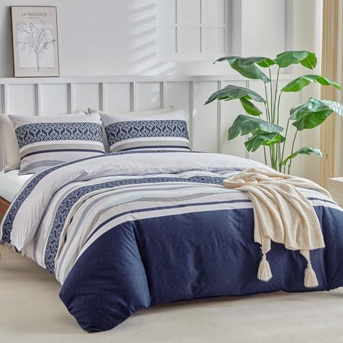 Tokokimo Sängkläder set 3 delar, mikrofiber påslakan set 200 x 200 cm 2 örngott 65 x 65 cm, ränder – blå
