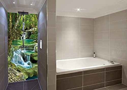 Schön und Wieder Duschrückwand | Motivrückwand | Spritzschutz aus 3mm Alu Verbundsplatte in 0,03x90x200cm mit Schutzfolienkaschierung Motiv Tropischer Fluss
