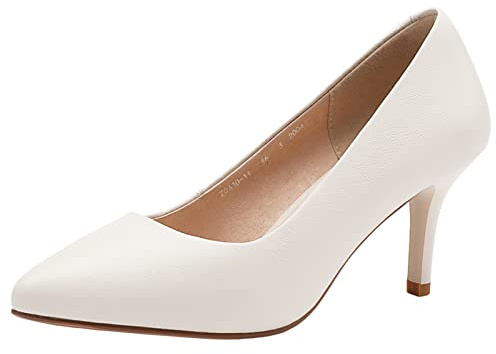 Jamron Donna Vera Pelle 7CM Tacchi a Spillo Elegante Decolletè Scarpe a Punta Scarpe da Ufficio Beige SN602C015-2 EU38