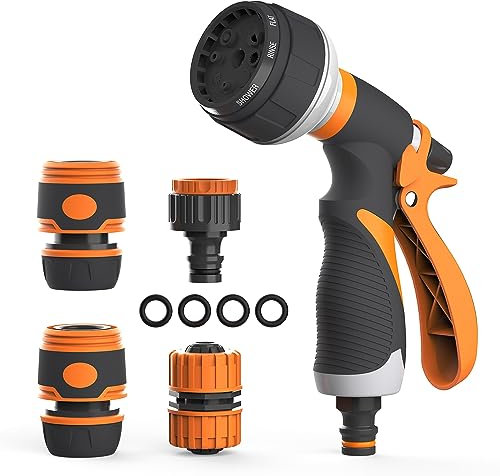 Gartenbrause, Garten Handbrause mit 8-Funktionen Gartenschlauch-Sprühpistole, Hochdruck-Sprühdüse für Schlauchanschluss, für Autowäsche, Haustierdusche, Rasenbewässerung, Gartenreinigung