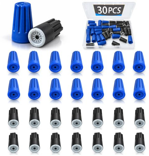 30PCS Waterproof Wire Electrical Connectors 22AWG-12AWG, Outdoor Seal Electrical Twist Nuts Caps Cable Terminal Connector for Landscape Light, Irrigation Valves, Wet Location Installation, Black&Blue