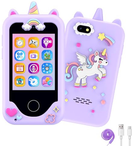 Kids Phone for Girls,Christmas Birthday Gifts for 3 4 5 6 7 8 years old Girls,Touchscreen Learning Toys for girls age 3-11 with Dual Camera 8G SD Card