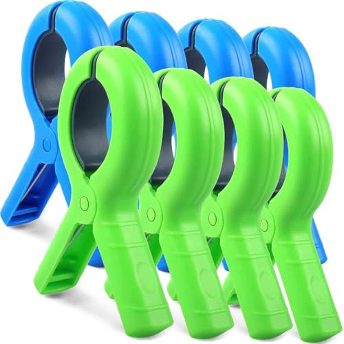 8 Pcs Beach Towel Clips for Sun Loungers, Large Towels Peg with Silicone Pads for Sunbed, Towel Pegs for Sun Lounger, Beach Pegs Sunbed Clips for Towel Pool Chairs and Washing Line Accessories