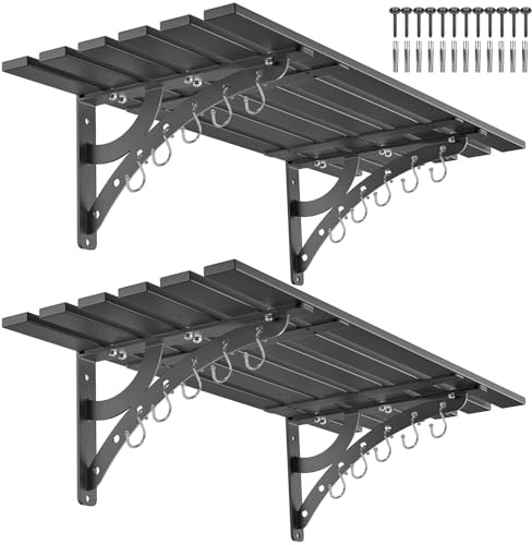 BeneLabel Confezione da 2 Mensole da Garage, Resistenti Mensole per Attrezzi da Parete, Robuste Staffe Galleggianti in Metallo con Ganci per Cucina/Ripostiglio/Capannone degli Attrezzi, 96 x 40 cm