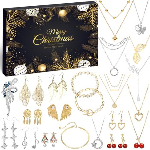 iZoeL Adviento Calendario 2025 Joyería Mujeres Adolescentes Chicas 2025 Calendario Navidad 24 Gran Bisutería Calendario Adviento Collar Pulsera Pendientes Broche