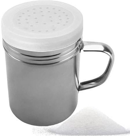 Pulverströare i rostfritt stål, saltströare av metall, 2 stycken metallsalt peppar dredge av rostfritt stål med lock, kakaoströare spridare med lock för sirap grädde, florsocker, cappuccino