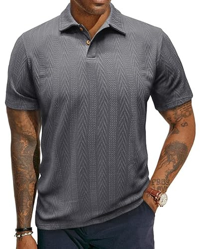 EDITCOZY Polo pour Homme Chemise à Manches Courtes Polos Casual Tissu tricoté Classci Golf Shirt Gris Foncé L