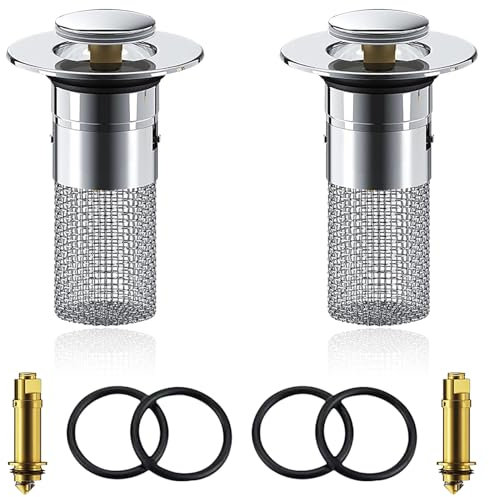 2 tappi per lavandino da 34 a 40 mm, filtro di scarico pop-up con filtro per capelli, tappo universale per lavabo, protezione affidabile contro i blocchi