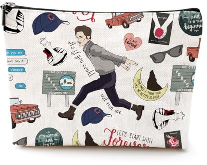 LONGXIN Twilight Merch Make-up-Tasche, Kosmetiktasche, Edward-inspiriertes Geschenk von Edw Vampir, TV-Show, inspirierte Geschenke für Mädchen, Vampirliebhaber, Edward Bella-Fans, Filmliebhaber, Beige