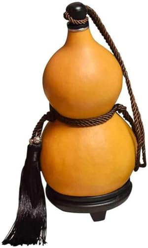 Kioxiuin Chinese Retro Style Gourd Water Bottle for Outdoor Use, 750ml, Natural Dried Gourd Wine Bottle with Ornamental Holder for Drinks and Decor