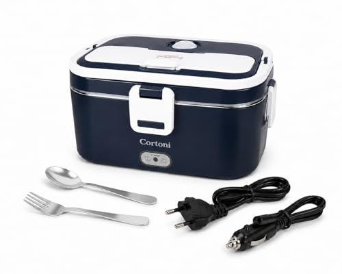 Cortoni Fiambrera Eléctrica 1,8L + 0,4L – Fiambreras Comida Trabajo, Taper electrico Comida Caliente para Casa, Trabajo, Coche y Camión 12V/24V/220V