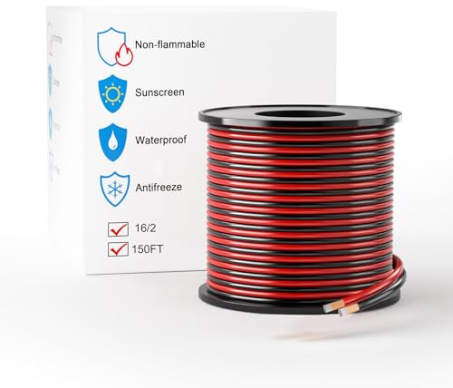 LEADTOPS Cable de Aluminio Revestido de Cobre 16 AWG 45.72M, Calibre 16 Rojo/Negro 16/2 Cable de Extensión de 12/24 V CC Para Altavoces, Tiras LED, Automóviles y Control Remoto