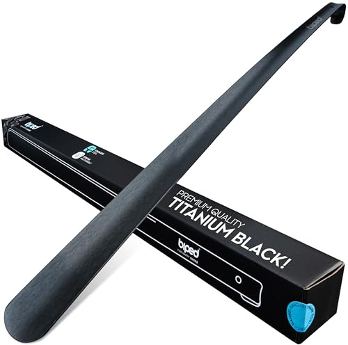biped calzascarpe lungo in metallo, acciaio inox spazzolato – calzante robusto in elegante confezione regalo – calzascarpe premium per l’uso quotidiano z2932(70cm,titanium black)