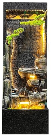 Modern Indoor/Outdoor Garden Water Fountain with LED Lights, Large Rockery Floor-Standing Fountain, Waterfall Feature for Home Garden Decor Floor-standing Fountains