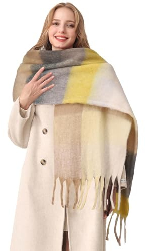 HOTIAN Damen Schal Winter Warm Schal Bunte Thick Wrap Schals Oversized Kariert Herbstschal Weicher Warmer Deckenschal