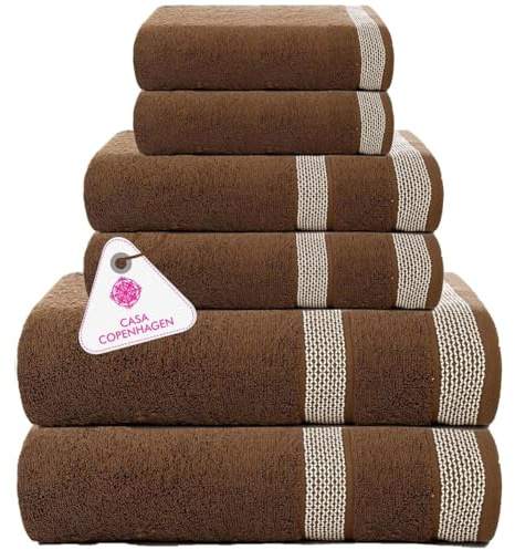 Casa Copenhagen Juego de 6 Toallas de baño 600 gsm, Marrón
