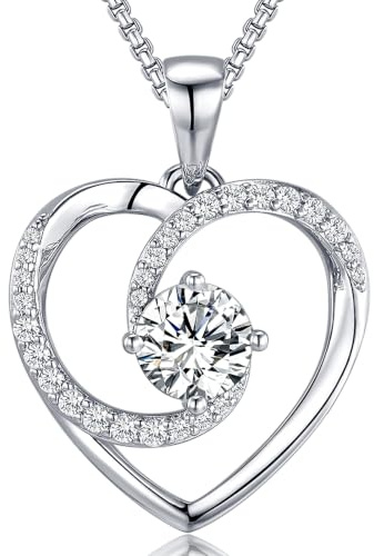 Lyniuoy 18K White Gold Plated Heart Necklaces for Women, Romantic jewellery for women, Luxury women's necklaces, Unique Gift Ideas for Anniversary, Mother's Day, Christmas, valentines gifts for women