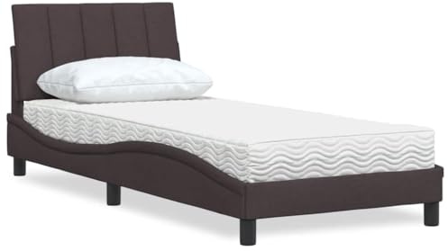 sephironlbb Hanko, letto con materasso, marrone scuro, 80 x 200 cm, rivestimento in tessuto, materasso in schiuma confortevole, telaio stabile, cuscino testiera
