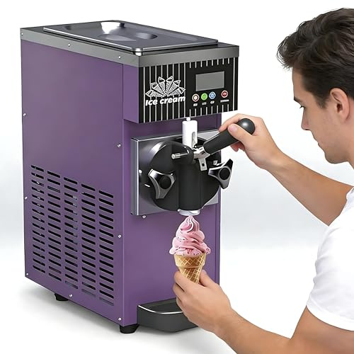 RoyceBee Heladera Mono Sabor de Sobremesa, Máquina Soft Serve 4-5 kg/h, Táctil LCD y Auto-Limpieza, para Bar, Cafetería, Restaurante, Tienda de Postres, Hogar, Chiringuito Purple