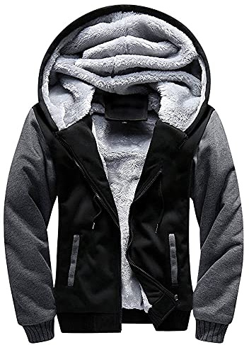 AOTORR Men's Hoodies Full Zip Fleece Jacket Coat Winter Warm Oversized Zip Up Hooded Top with Pockets Black Gray M