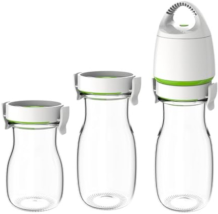 FOSA Karaff med vakuumlock, set med 4 st, 3 glaskannor (335 g x 1 och 17 oz x 2) med vakuumpump, vakuumkanna – för iste, juice, mjölk och dryck ..